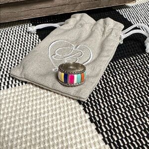 Brighton great shape Cabana multi color blue stripe silver crystal band ring